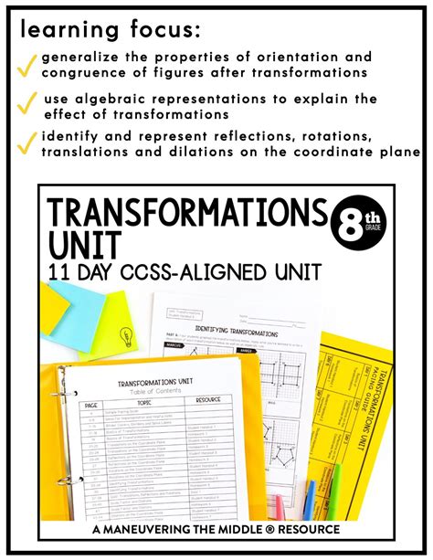 Transformations Unit Translation, Reflection, Rotation, & Dilation Notes by Maneuvering the Middle 4. . Transformations study guide maneuvering the middle